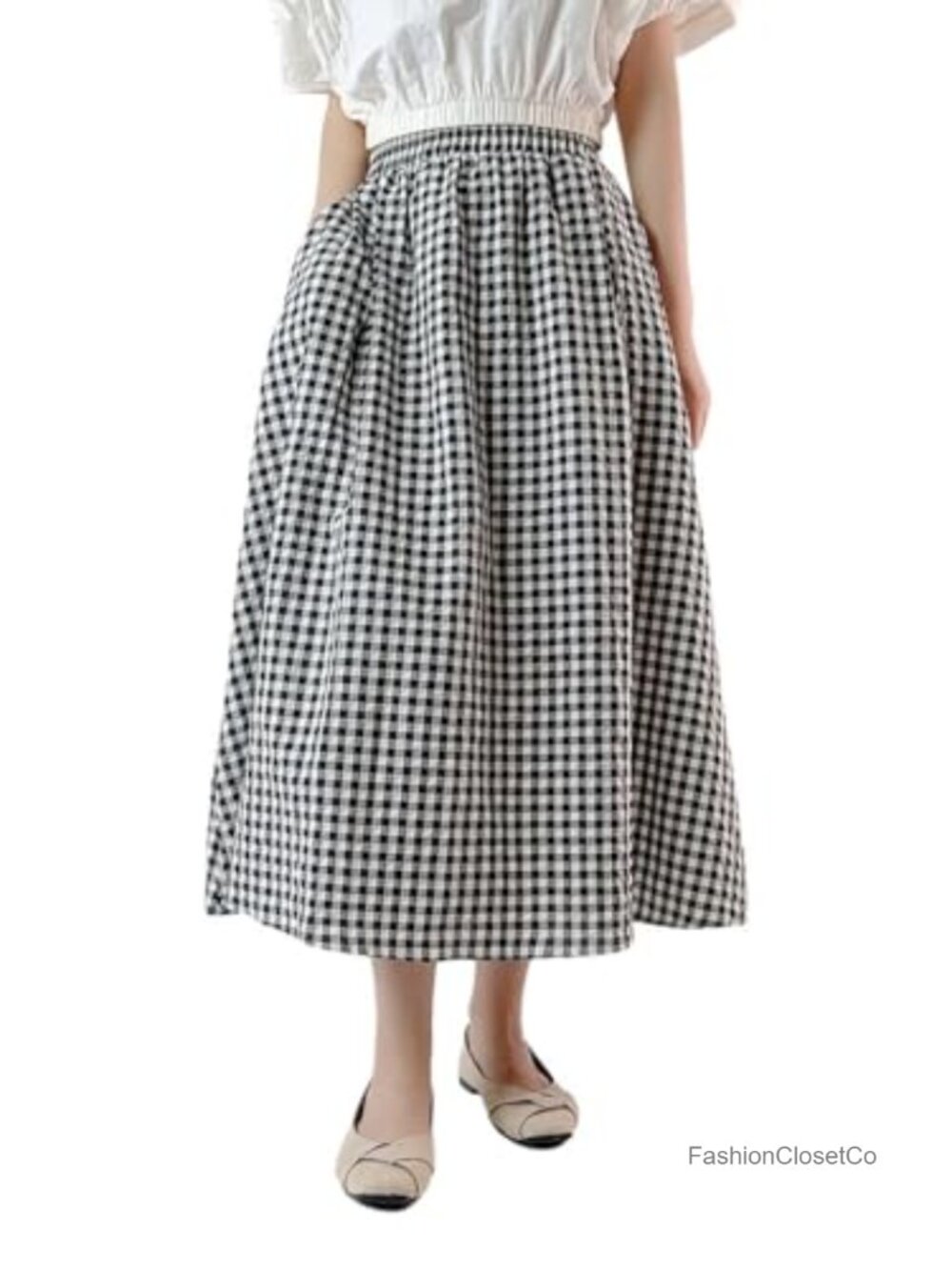 Women's Cotton Blend Pleated A-Line Midi Skirt with Pockets